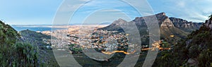 Panoramic photo of Cape Town at dusk from Lion's Head