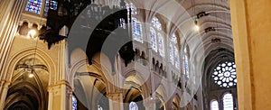 Panoramic photo inside the Catholic Cathedral Notre-Dame de Chartres in Eure-et-Loir France