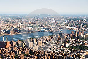 Panoramic photo of Manhattan skyline, skyscrappers, buildings. photo