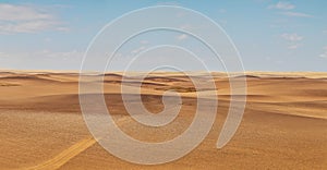 Panoramic Photograph of the Namibe Desert. Coast line with desert dunes. Africa. Angola. Namibe