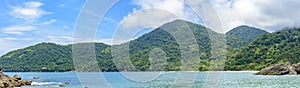 Panoramic photograph of the sea, beaches, mountains and forests of Trindade