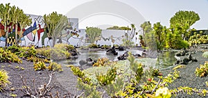 Panoramic photograph of a work of art by CÃ©sar Manrique, Lanzarote, Spain