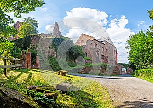 Panoramic picture of medieval Miltenberg castle in Germany during daytime