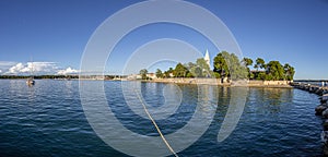 Panoramic picture of the Novigrad shoreline in Croatia during daytime