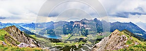 Panoramic picture over the Tannheimer valley in Austria with view over Halden lake