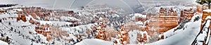 Panoramic picture of the snow-covered Bryce Canyon in Utah