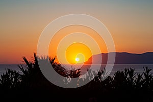 Panoramic picture. Sunrise on the paradise Mediterranean sea bay near Scopello