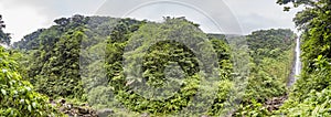 Panoramic picture of a waterfall in the rainforest