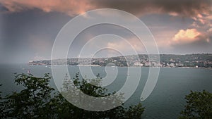 Panoramic Piran-Slovenija with clouds, covering the sun