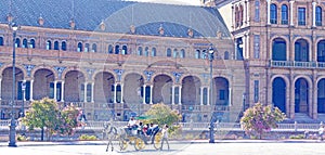 Panoramic of Plaza EspaÃ±a or MarÃ­a Luisa Park square in Seville photo