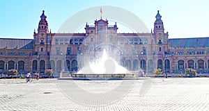 Panoramic of Plaza EspaÃ±a or MarÃ­a Luisa Park square in Seville photo