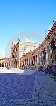 Panoramic of Plaza EspaÃ±a or MarÃ­a Luisa Park square in Seville photo