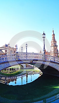 Panoramic of Plaza EspaÃ±a or MarÃ­a Luisa Park square in Seville photo