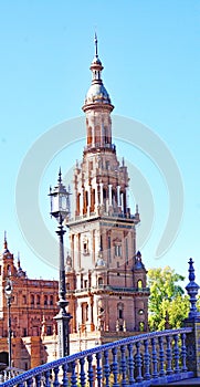 Panoramic of Plaza EspaÃ±a or MarÃ­a Luisa Park square in Seville photo