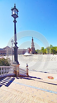 Panoramic of Plaza EspaÃ±a or MarÃ­a Luisa Park square in Seville photo