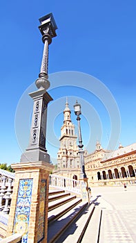 Panoramic of Plaza EspaÃ±a or MarÃ­a Luisa Park square in Seville photo