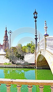 Panoramic of Plaza EspaÃ±a or MarÃ­a Luisa Park square in Seville photo