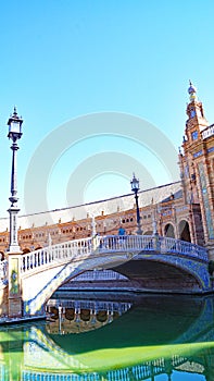 Panoramic of Plaza EspaÃ±a or MarÃ­a Luisa Park square in Seville photo