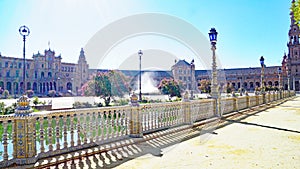 Panoramic of Plaza EspaÃ±a or MarÃ­a Luisa Park square in Seville photo