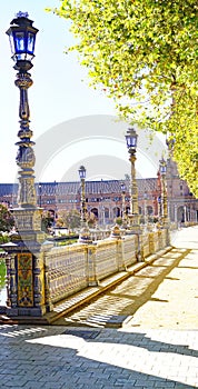 Panoramic of Plaza EspaÃ±a or MarÃ­a Luisa Park square in Seville photo