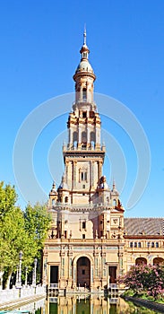 Panoramic of Plaza EspaÃ±a or MarÃ­a Luisa Park square in Seville photo