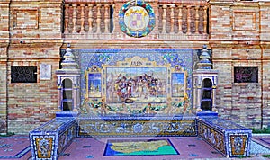 Panoramic of Plaza EspaÃ±a or MarÃ­a Luisa Park square in Seville photo