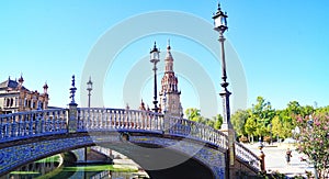 Panoramic of Plaza EspaÃ±a or MarÃ­a Luisa Park square in Seville photo