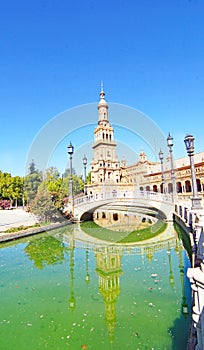 Panoramic of Plaza EspaÃ±a or MarÃ­a Luisa Park square in Seville photo