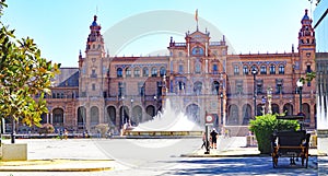 Panoramic of Plaza EspaÃ±a square in Seville photo