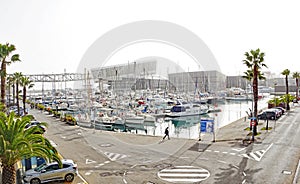 Panoramic of Port Forum with walkway in the background in Sant Adria del Besos in Barcelona photo