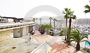 Panoramic of Port Forum with walkway in the background in Sant Adria del Besos in Barcelona photo