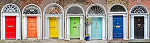 Panoramic rainbow colors collection of doors in Dublin Ireland photo