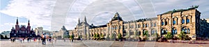 Panoramic Red square, Historical Museum and GUM in Moscow, Russia