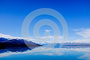 Panoramic Reflection of Mount Cook at Lake Pukaki, New Zealand.