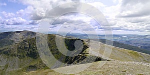 Panoramic of ridge path leading to Dollywagon Pike, Lake District