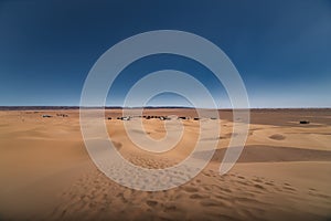 A panoramic sand dune near the desert camp at Mhamid el Ghizlane in Morocco