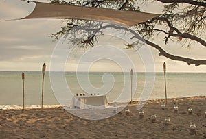 Panoramic scene from a marriage on the beach, view from West side, Hawai, Maui, 2022