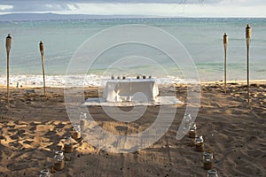 Panoramic scene from a marriage on the beach, view from West side, Hawai, Maui, 2022