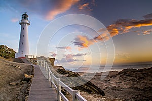 Castle Point Lighthouse in sunrise, New Zealand photo