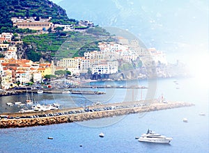 Panoramic scenic view of Amalfi Coast, Campania, Italy, in summer