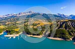 Panoramic scenic view of Serre-Poncon Lake