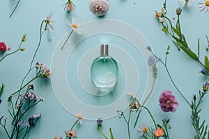 Panoramic scent engineering in perfume bottles captures the art of dried herbs with perfume aromas, offering a fragrance bouquet i