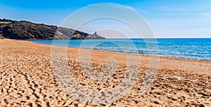 Panoramic sea beach landscape near Gaeta, Lazio, Italy. Nice sand beach and clear blue water. Famous tourist destination in