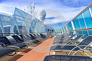 Panoramic Seattle ocean view with luxury cruise ship heading to vacation from Seattle to Alaska