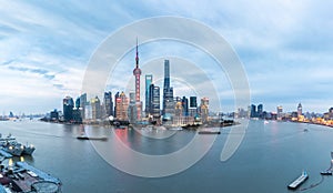 Panoramic shanghai skyline in nightfall