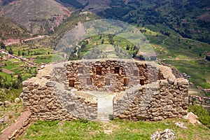 Panoramic shot of ancient Incan Fort in The Ruins of Pisac City in Sacred Valley in Cuzco, Peru