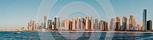 Panoramic shot of the beautiful skyline of Jumeirah Beach Residence area in Dubai