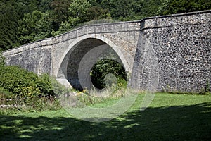 Panoramic shot of Casselman Bridge in Garrett County, Maryland during summer