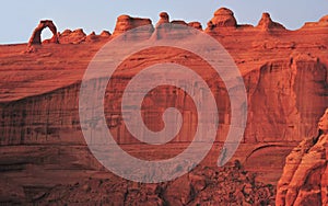 Panoramic shot delicate arch eroded red rock,arches national park, moab, utah