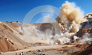 A panoramic shot of a detonation in gravel pit